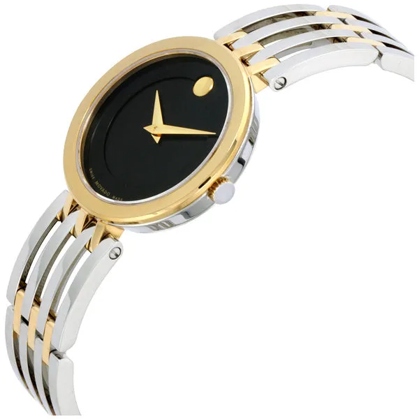 Movado Esperanza Silver Stainless Steel Black Dial Quartz Watch for Ladies - 607053