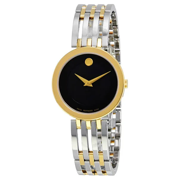 Movado Esperanza Silver Stainless Steel Black Dial Quartz Watch for Ladies - 607053