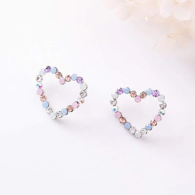 Multicolored Rhinestone Heart Stud Earrings
