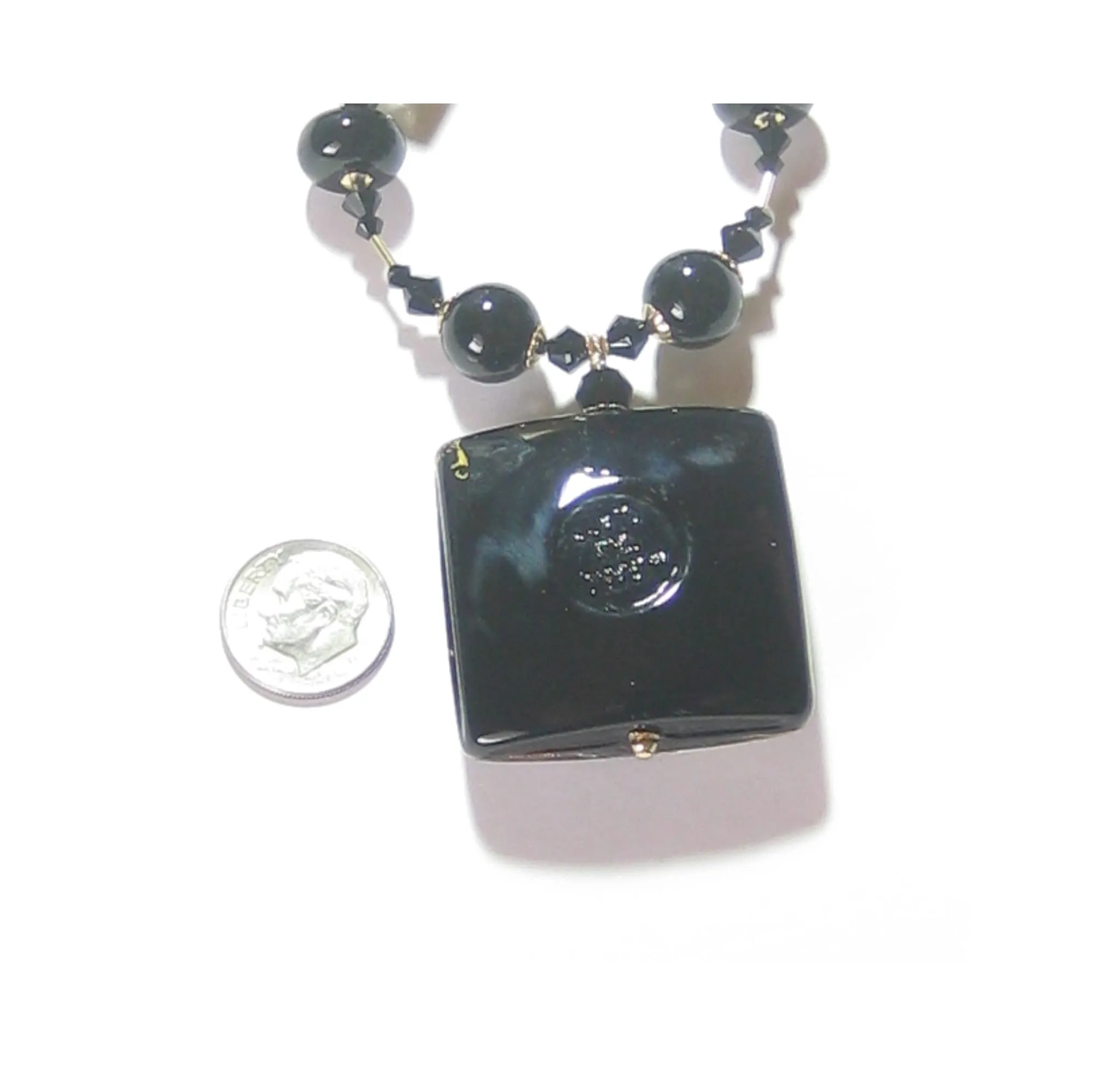 Murano Glass Black Square Pendant Gold Necklace