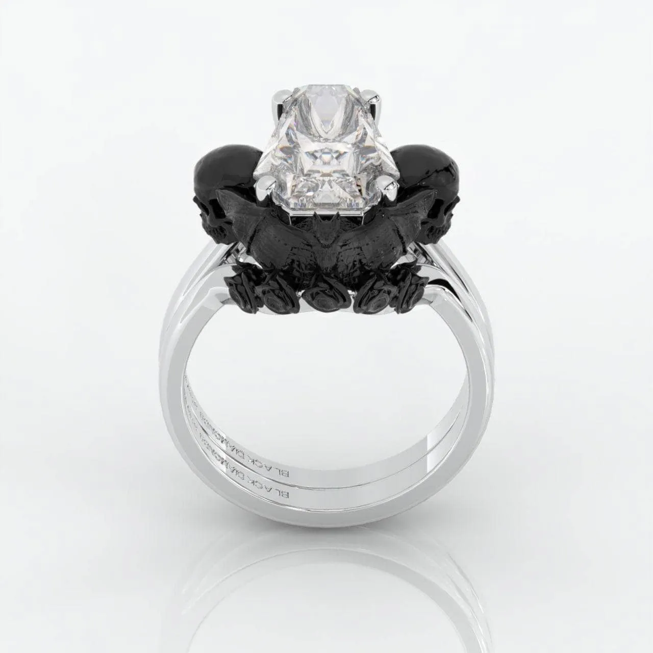 My Ever After Ring - Coffin Cut Diamond with Skulls, Bat and Roses Promise Ring