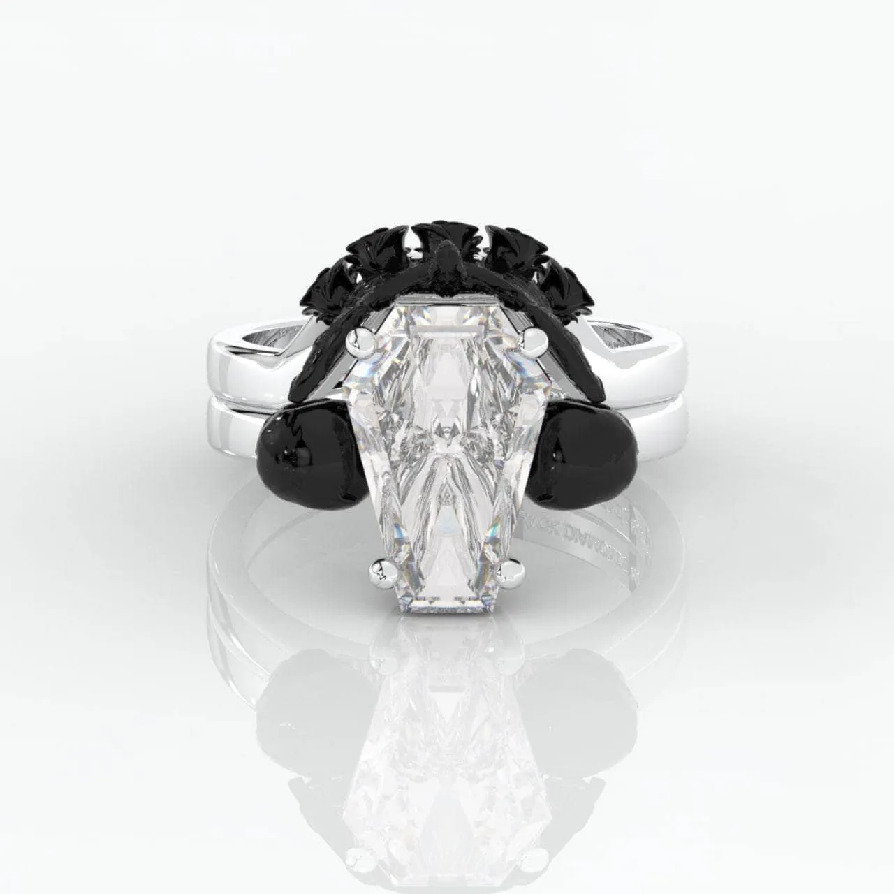 My Ever After Ring - Coffin Cut Diamond with Skulls, Bat and Roses Promise Ring