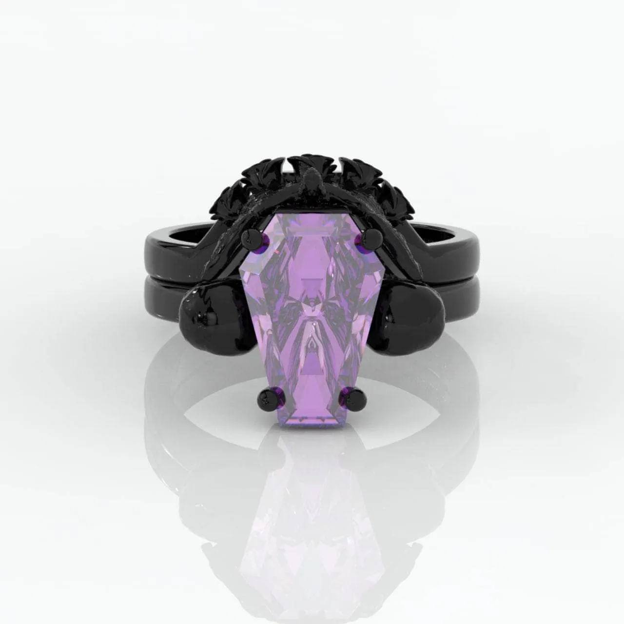 My Ever After Ring - Coffin Cut Diamond with Skulls, Bat and Roses Promise Ring