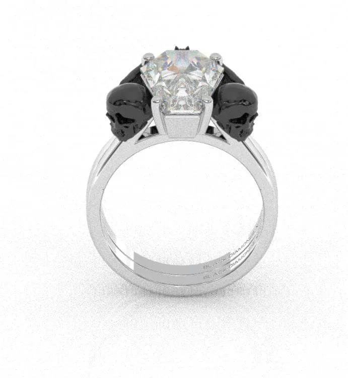 My Ever After Ring - Coffin Cut Diamond with Skulls, Bat and Roses Promise Ring