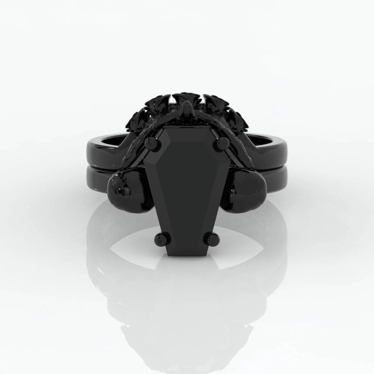 My Ever After Ring - Coffin Cut Diamond with Skulls, Bat and Roses Promise Ring