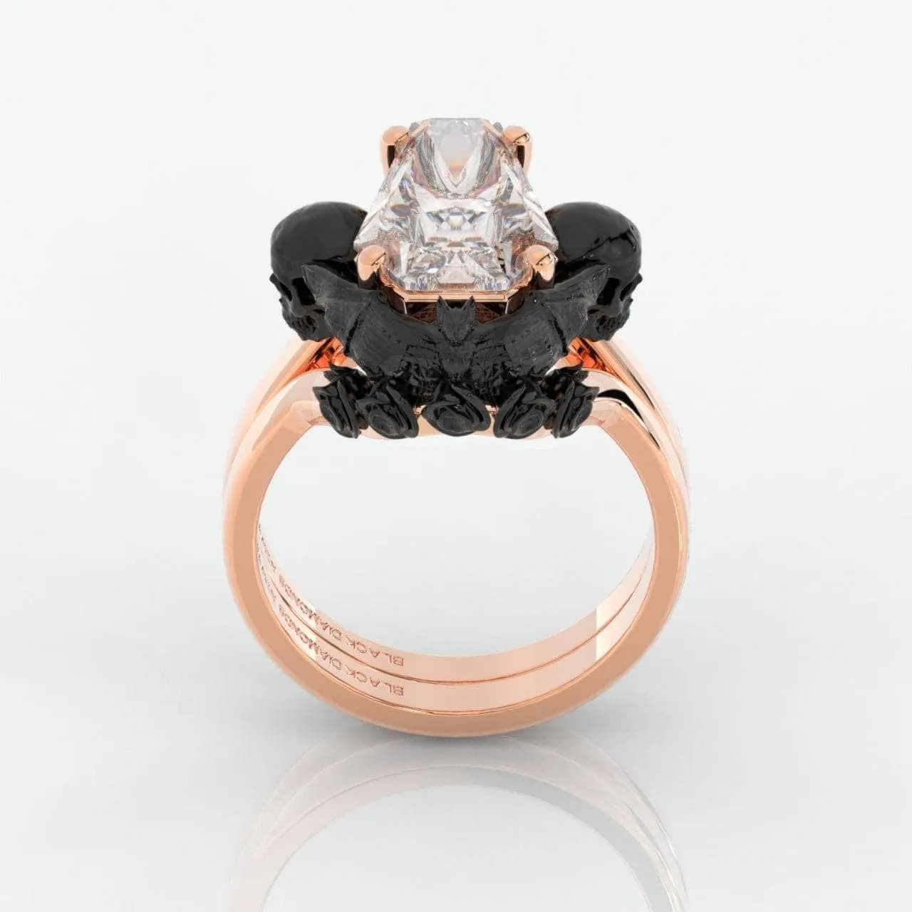 My Ever After Ring - Coffin Cut Diamond with Skulls, Bat and Roses Promise Ring
