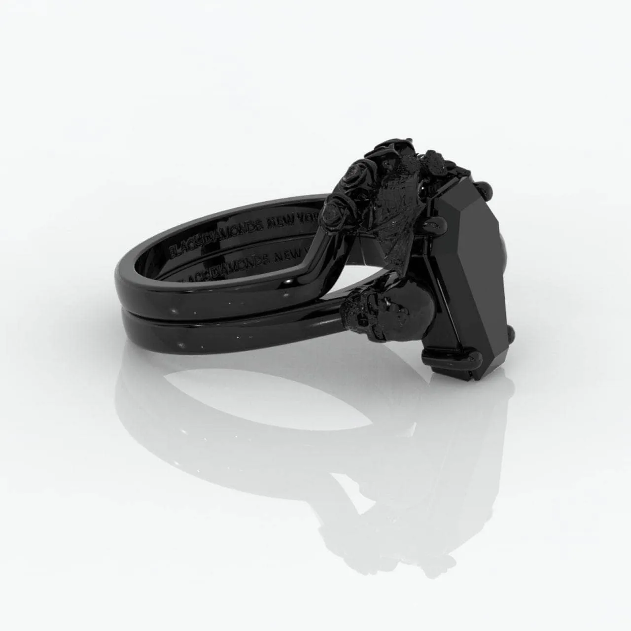 My Ever After Ring - Coffin Cut Diamond with Skulls, Bat and Roses Promise Ring