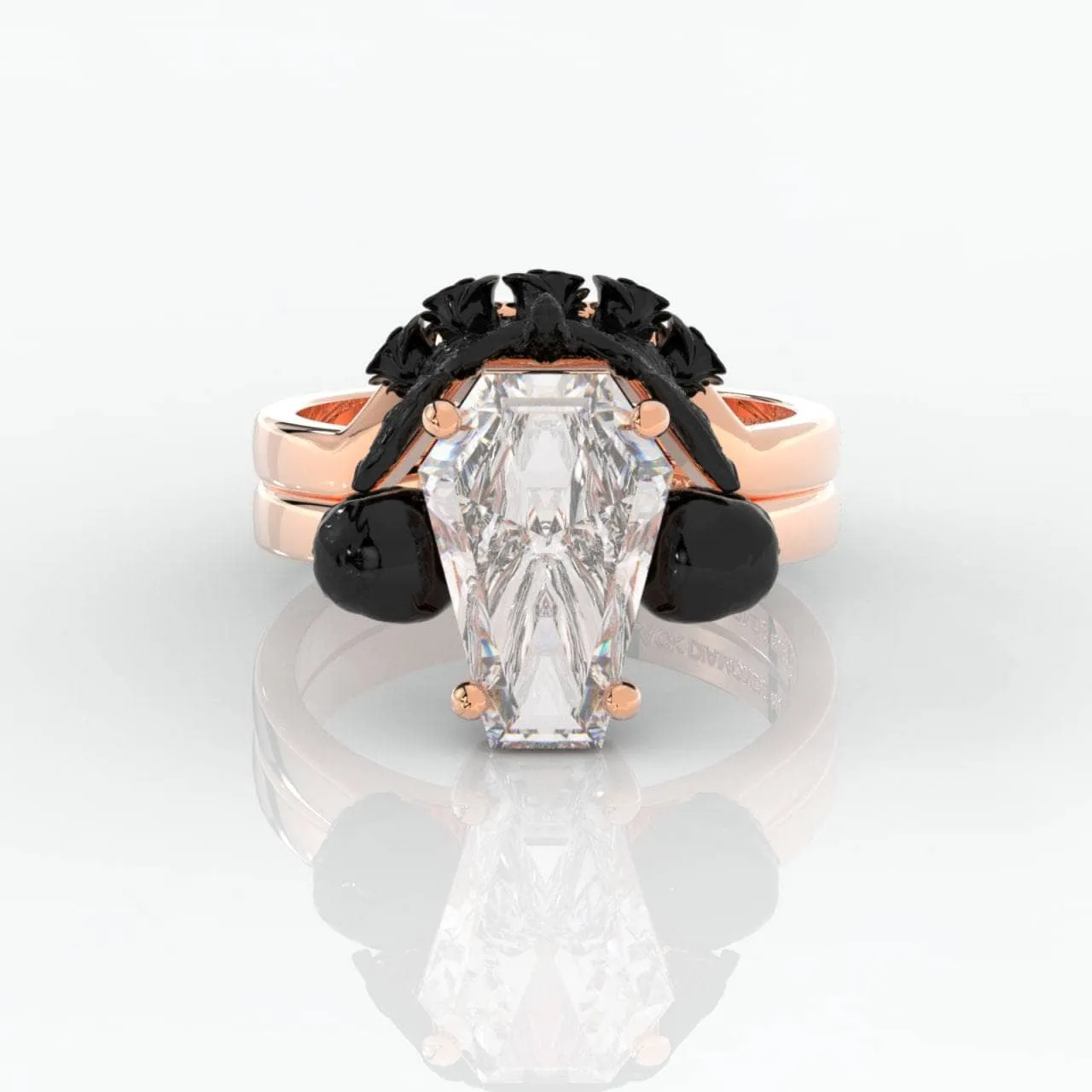 My Ever After Ring - Coffin Cut Diamond with Skulls, Bat and Roses Promise Ring