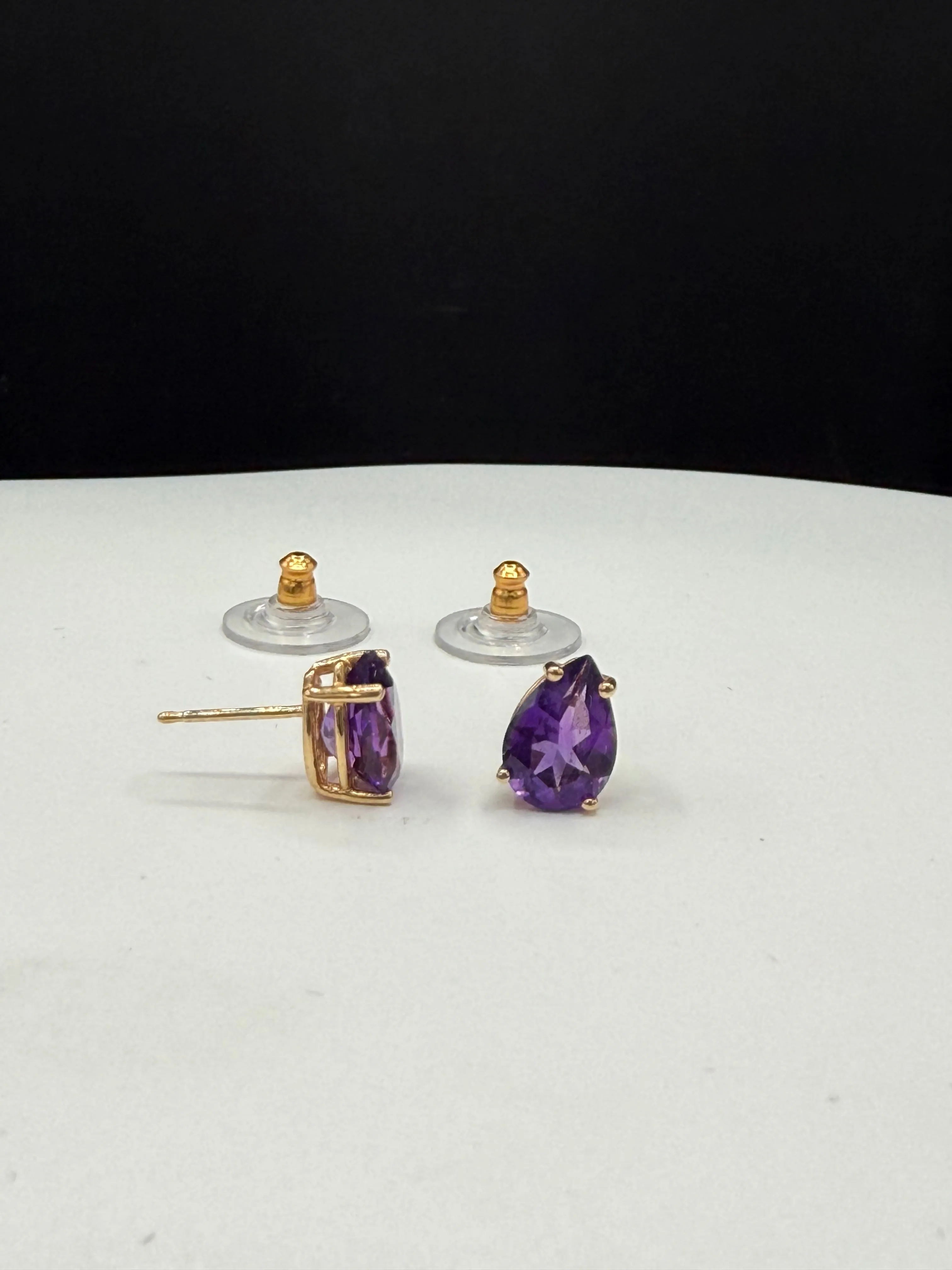 Natural Amethyst Pear Cut 14k Yellow Gold Stud Earrings 3.00 CTW