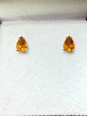 Natural Citrine Pear Cut 14k Yellow Gold Stud Earrings | 1.25 CTW