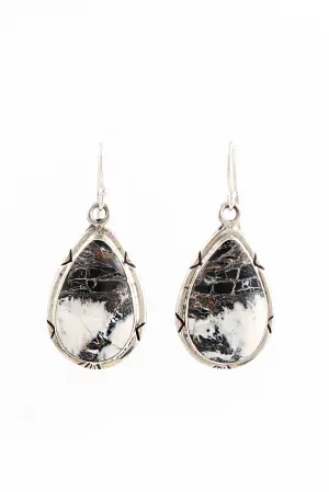 Navajo White Buffalo Turquoise Small Teardrop Earrings