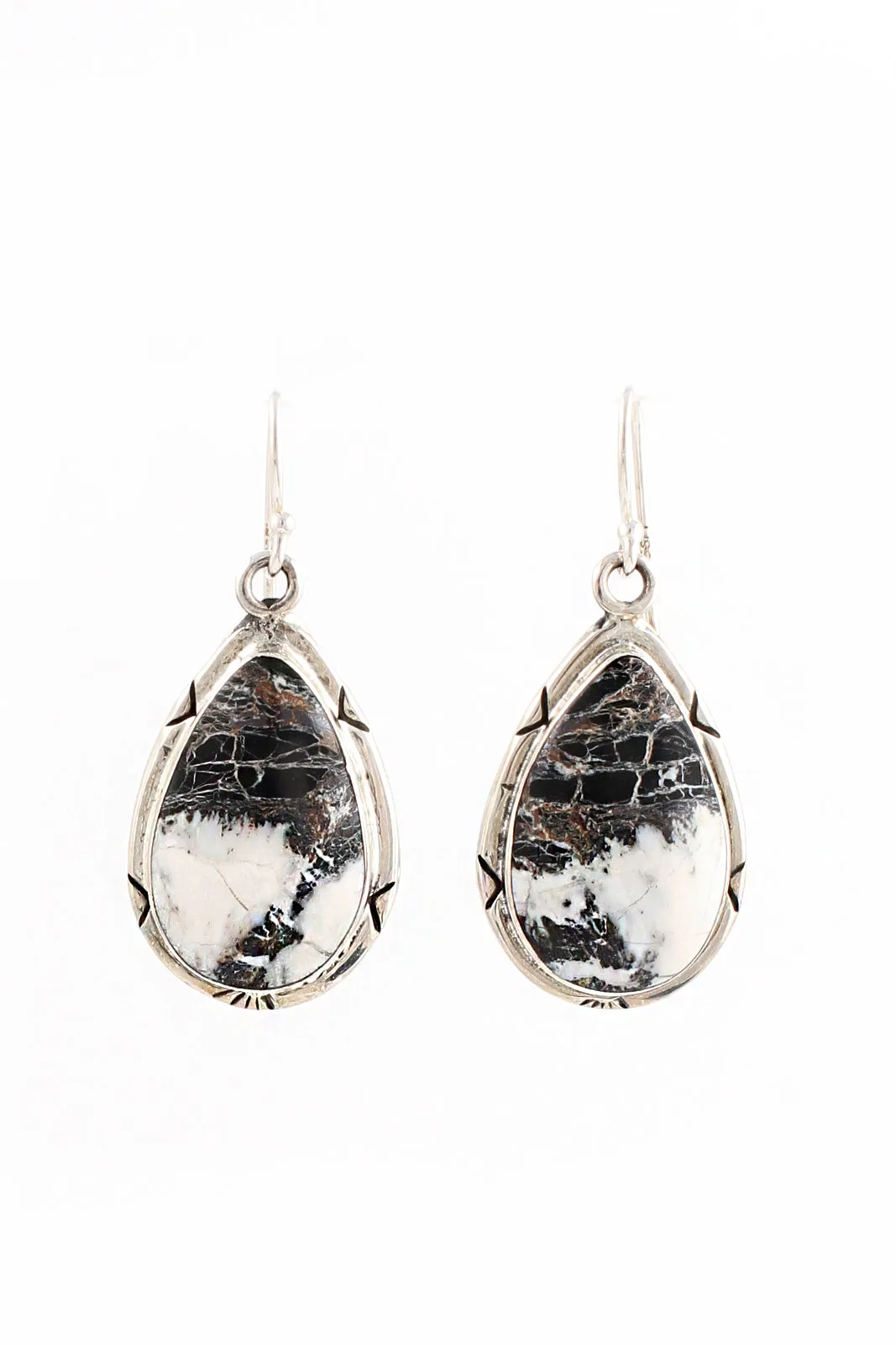 Navajo White Buffalo Turquoise Small Teardrop Earrings