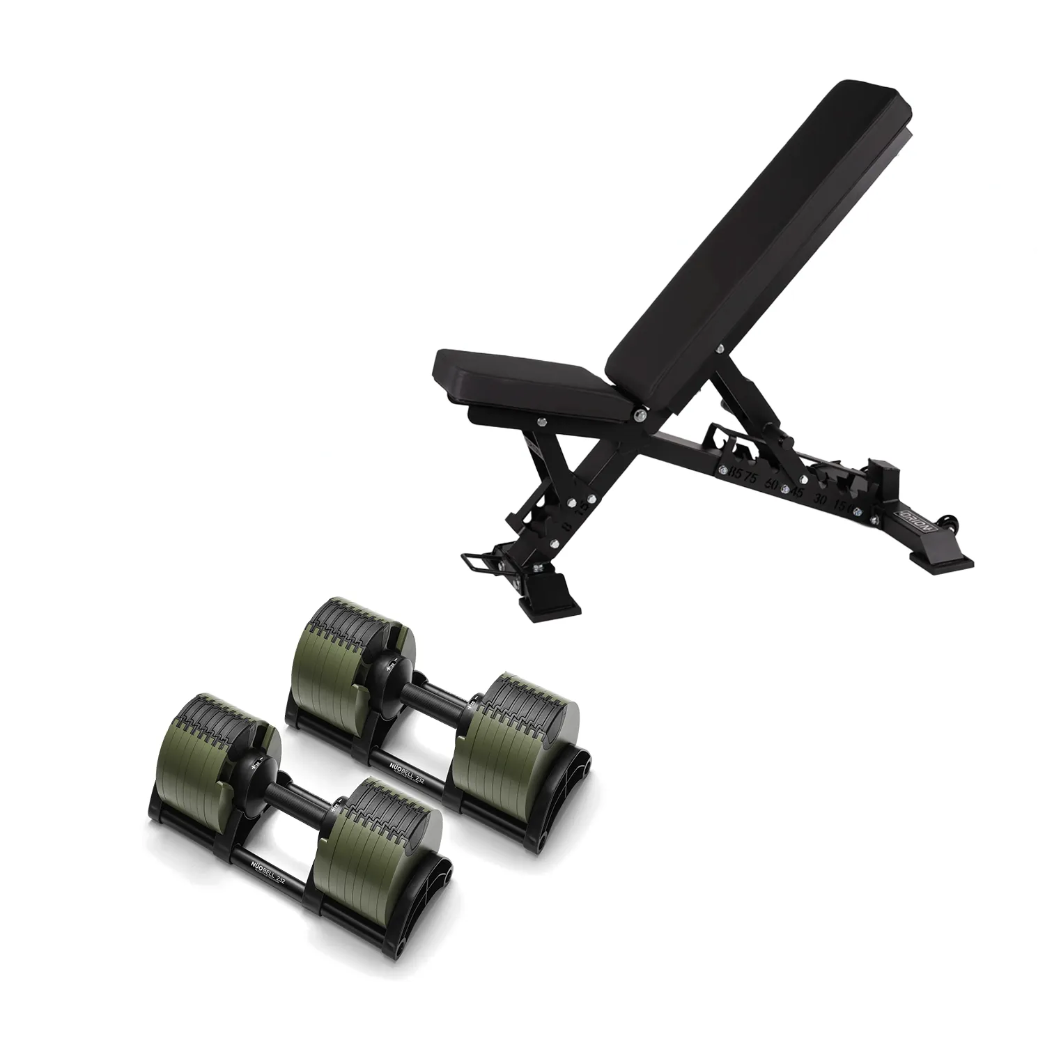 NÜOBELL Adjustable Dumbbell Set   Elite FID 2.0 Bench Bundle