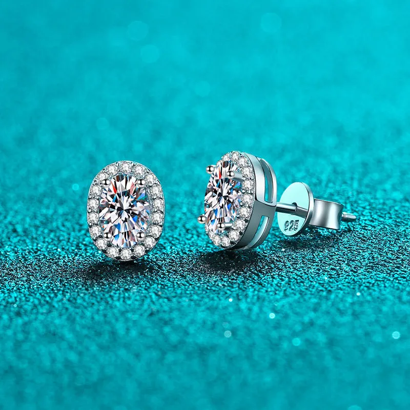 Oval Shape Moissanite Diamonds Stud Earrings-EM007
