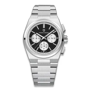 Pagani Design Silver Stainless Steel Black Dial Chronograph Quartz Watch for Gents - PD1761
