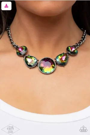 Paparazzi All The Worlds My Stage -  Oil Spill Multi Necklace - Pink Diamond Life of the Party Exclusive