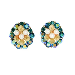 Pearl and Peacock Rhinestone Earrings
