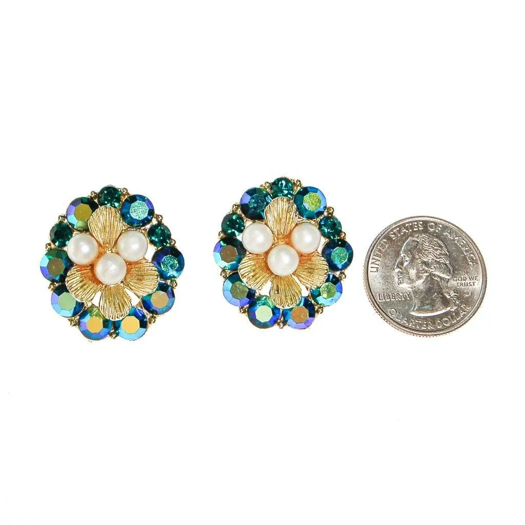Pearl and Peacock Rhinestone Earrings