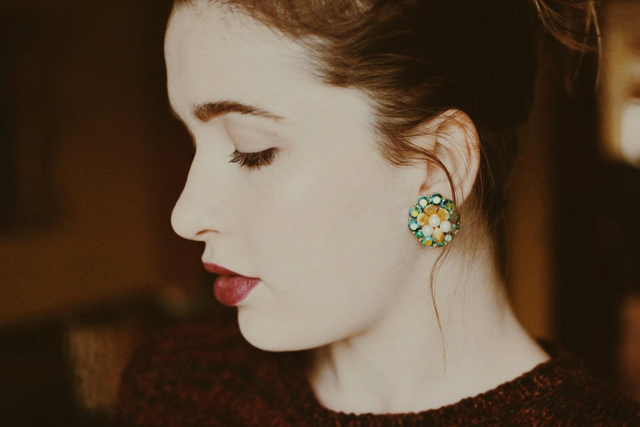 Pearl and Peacock Rhinestone Earrings