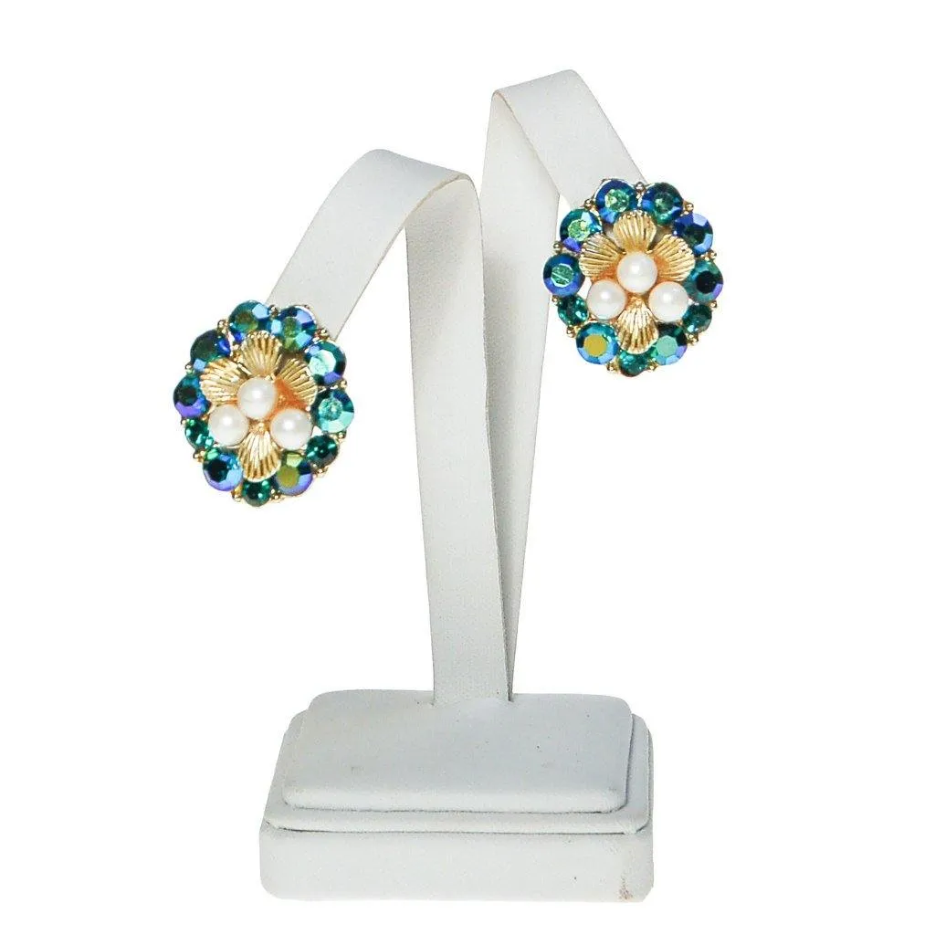 Pearl and Peacock Rhinestone Earrings