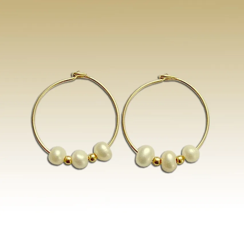 Pearl Gold Filled Earrings Hoops - Take a Moment.
