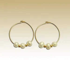 Pearl Gold Filled Earrings Hoops - Take a Moment.