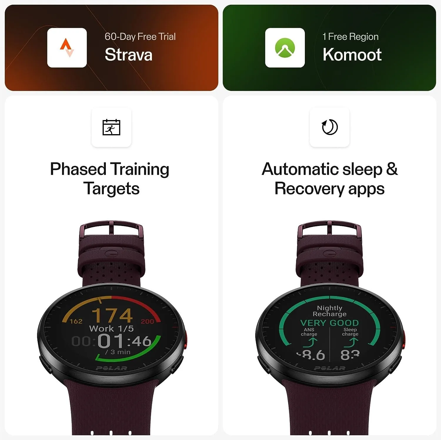 Polar Pacer Pro Advanced GPS Running Watch, Maroon-Plum