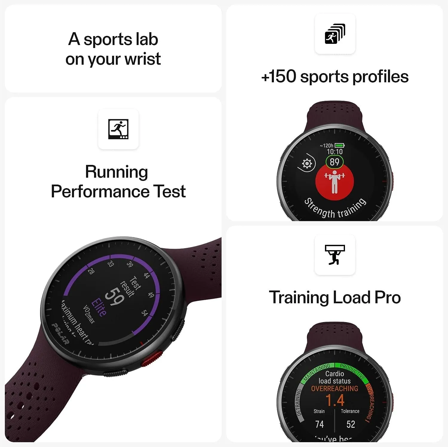 Polar Pacer Pro Advanced GPS Running Watch, Maroon-Plum