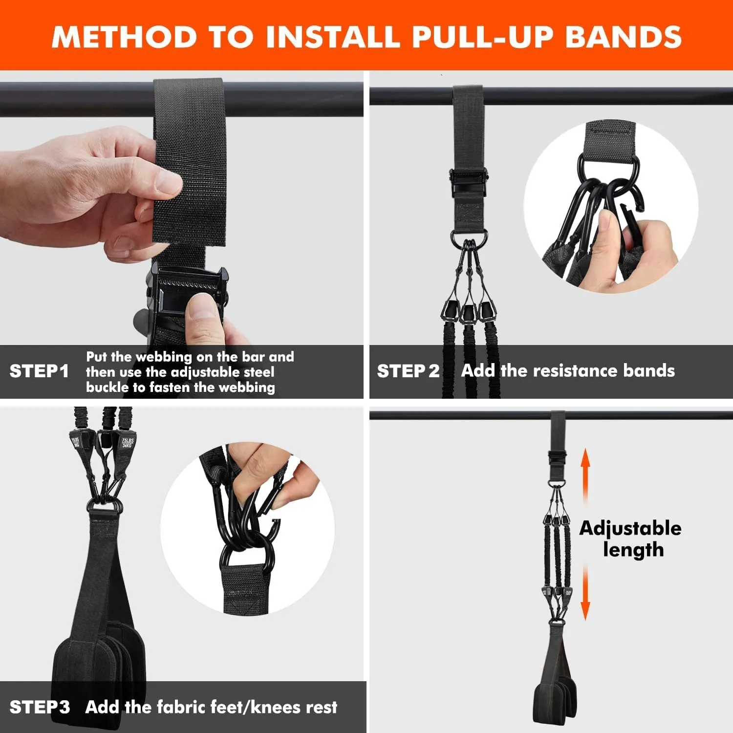 Premium Pull-up Assistance Bands for Fitness Training – Elastic Resistance Bands with Steel Buckle for Home Workout, Adjustable Pull-up Support for Upper Body Strength