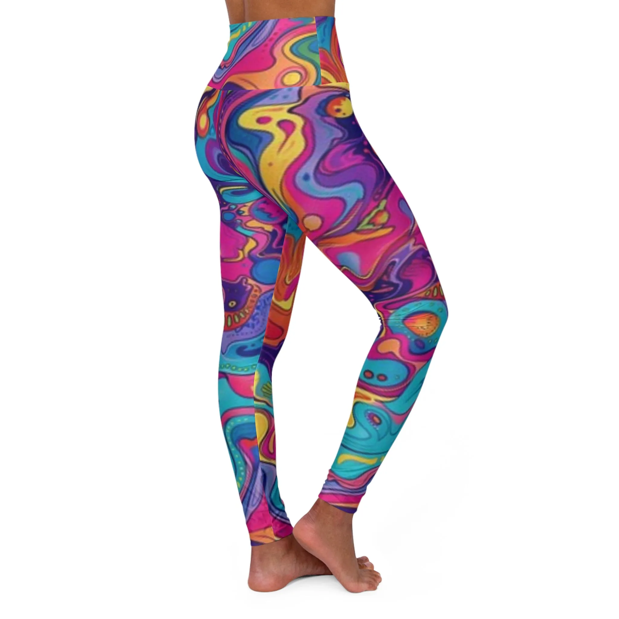 Psychedelic High Waisted Yoga Leggings - Colorful Activewear for Fitness & Leisure