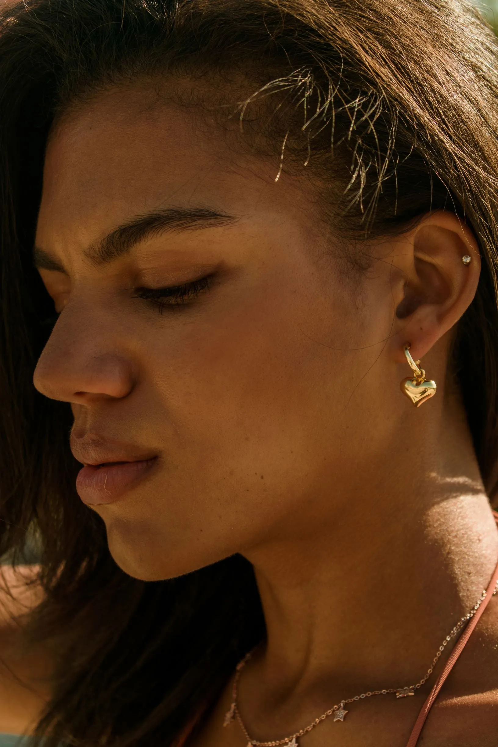 Puffy Heart Dangle Hoop Earrings
