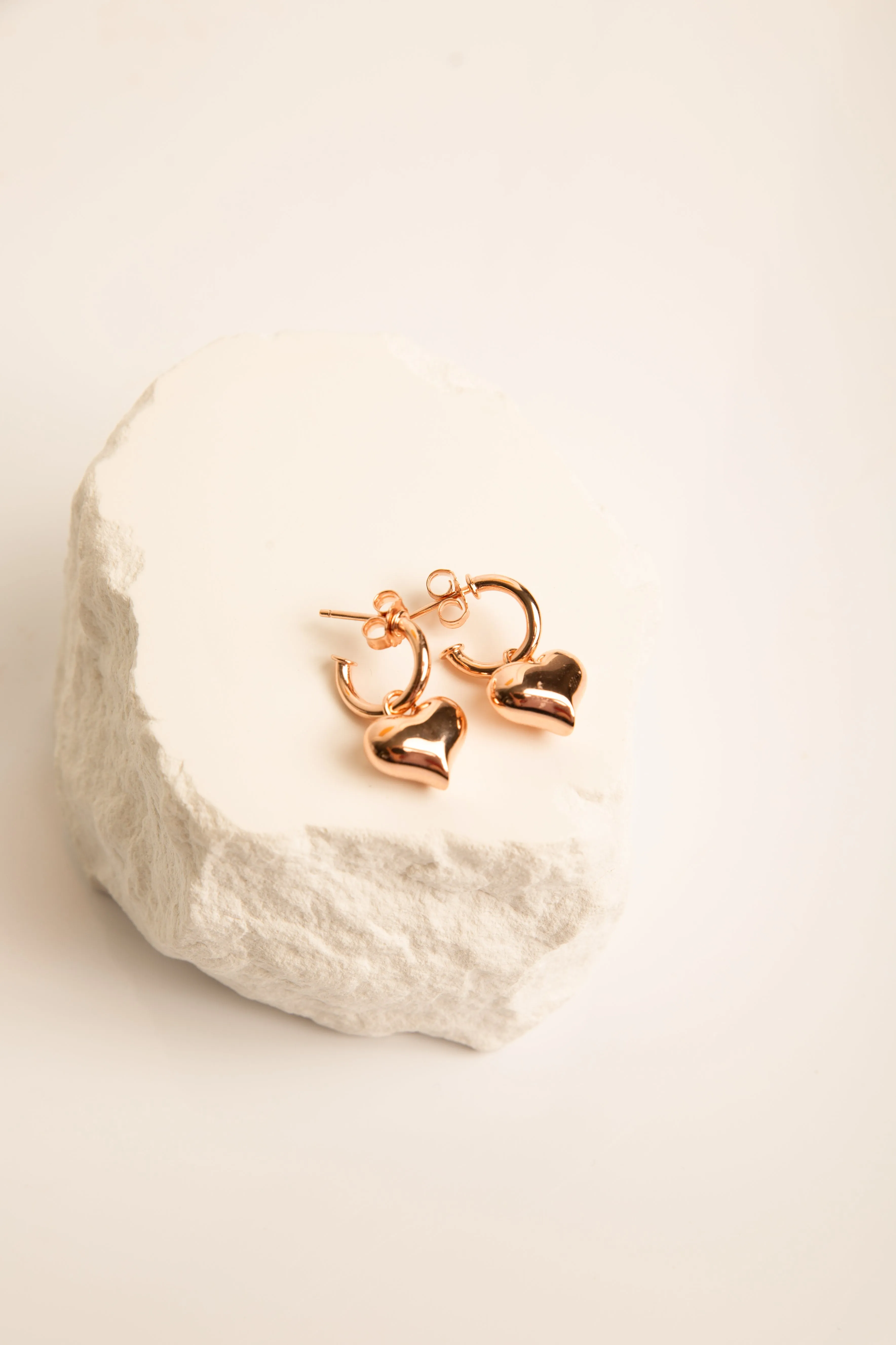Puffy Heart Dangle Hoop Earrings