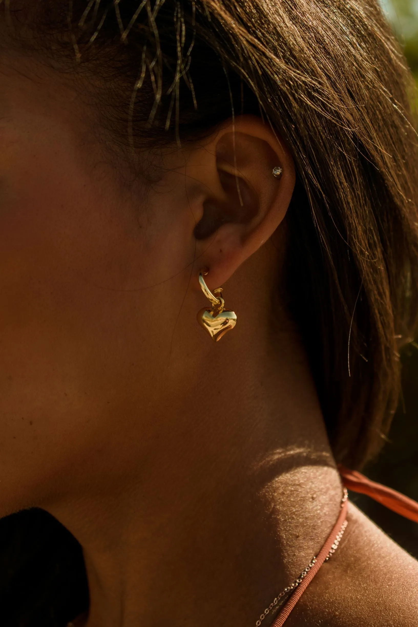 Puffy Heart Dangle Hoop Earrings