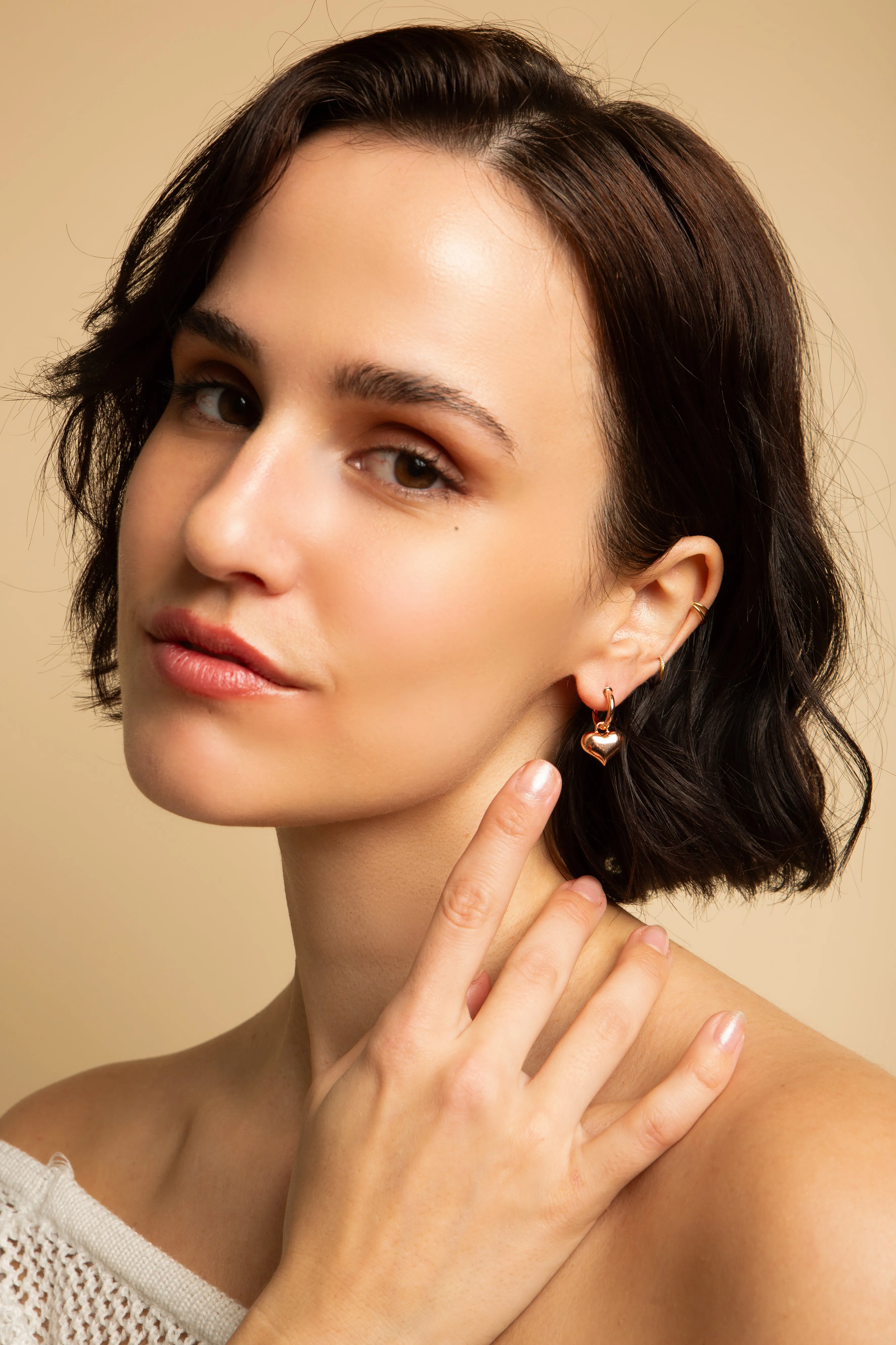 Puffy Heart Dangle Hoop Earrings