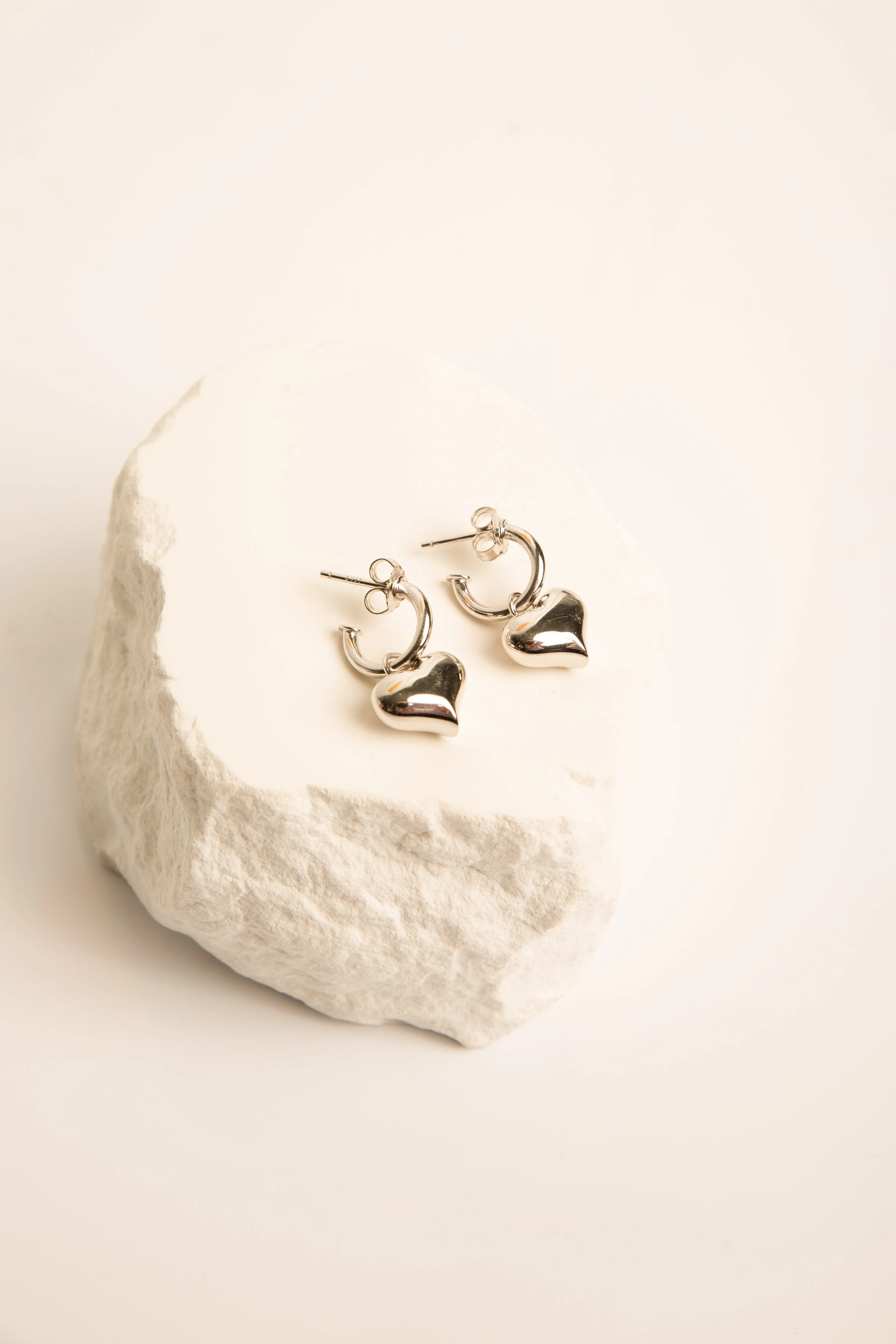 Puffy Heart Dangle Hoop Earrings