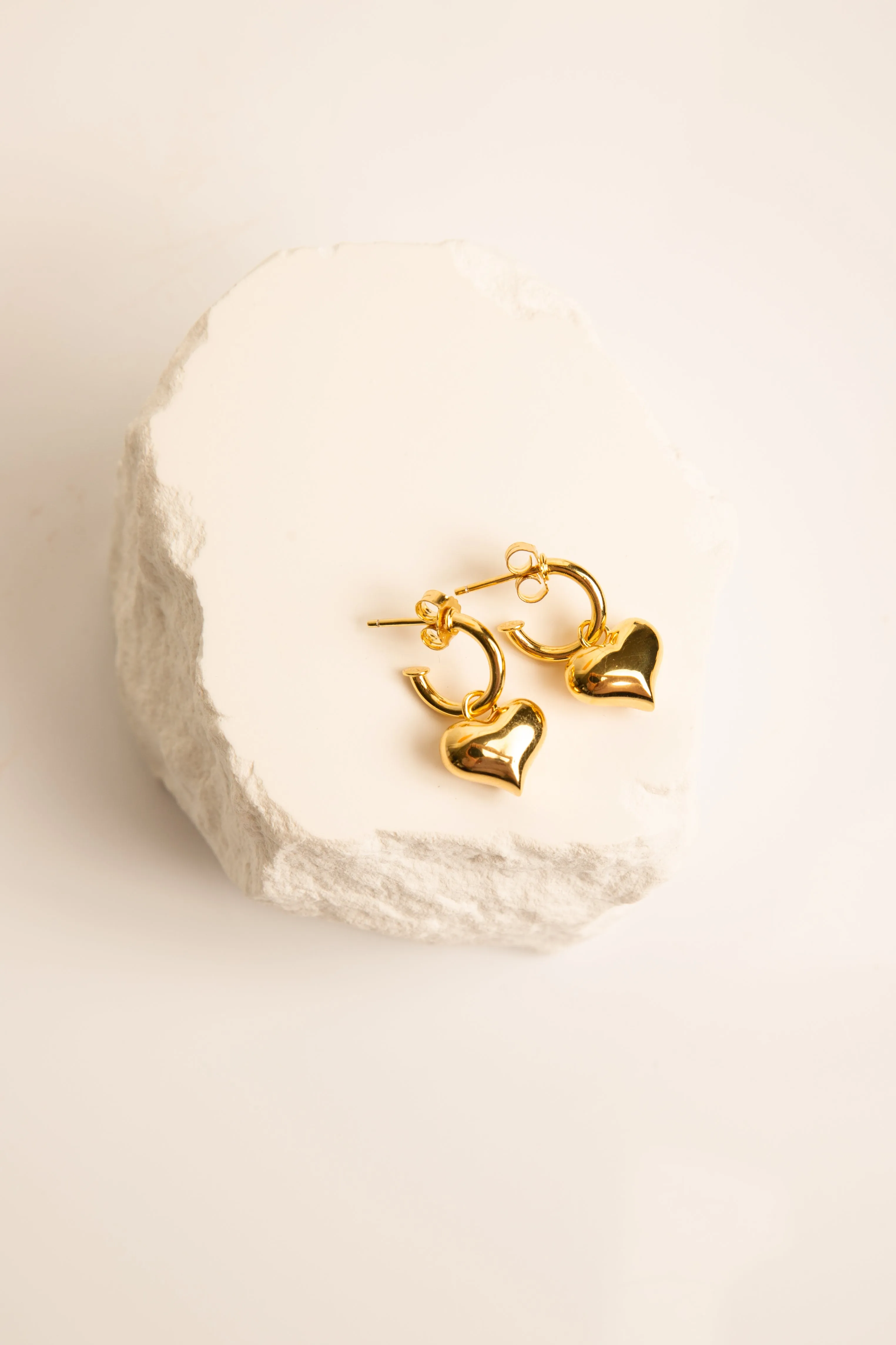 Puffy Heart Dangle Hoop Earrings