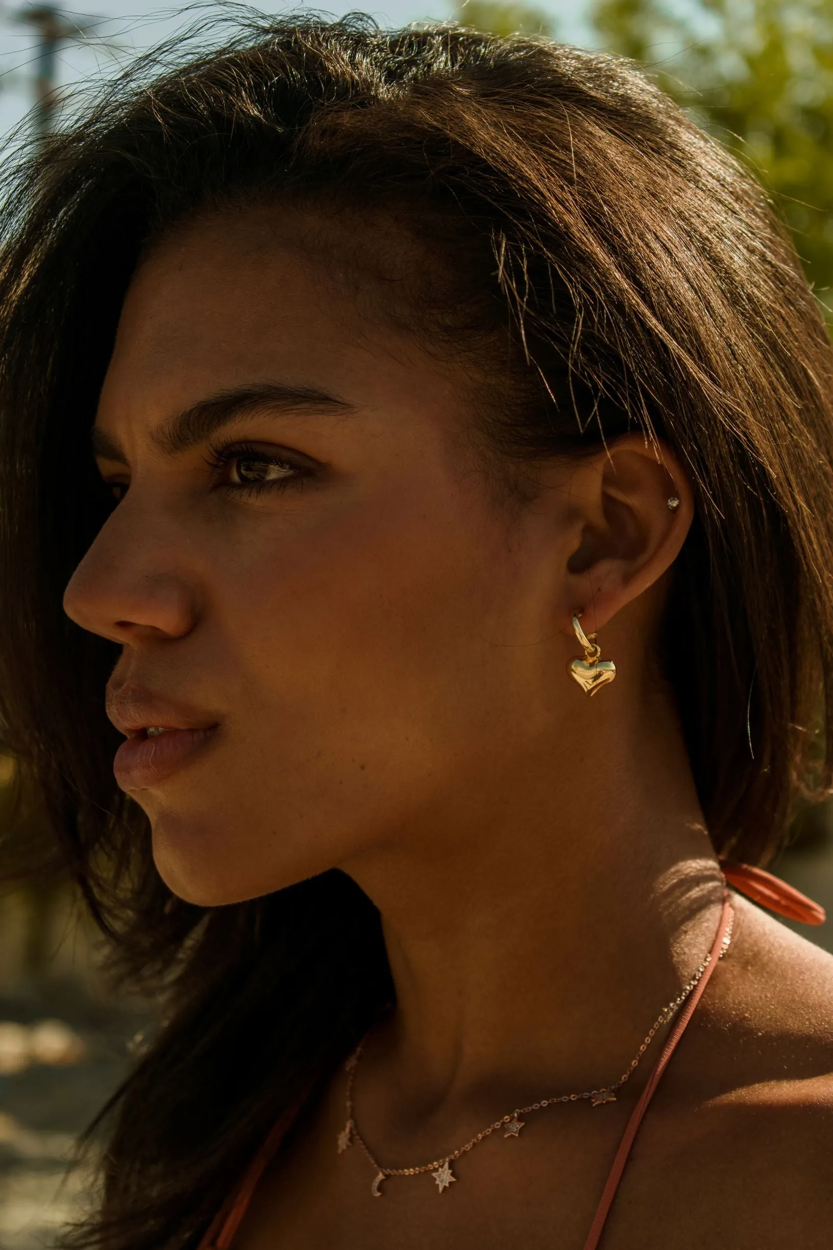 Puffy Heart Dangle Hoop Earrings