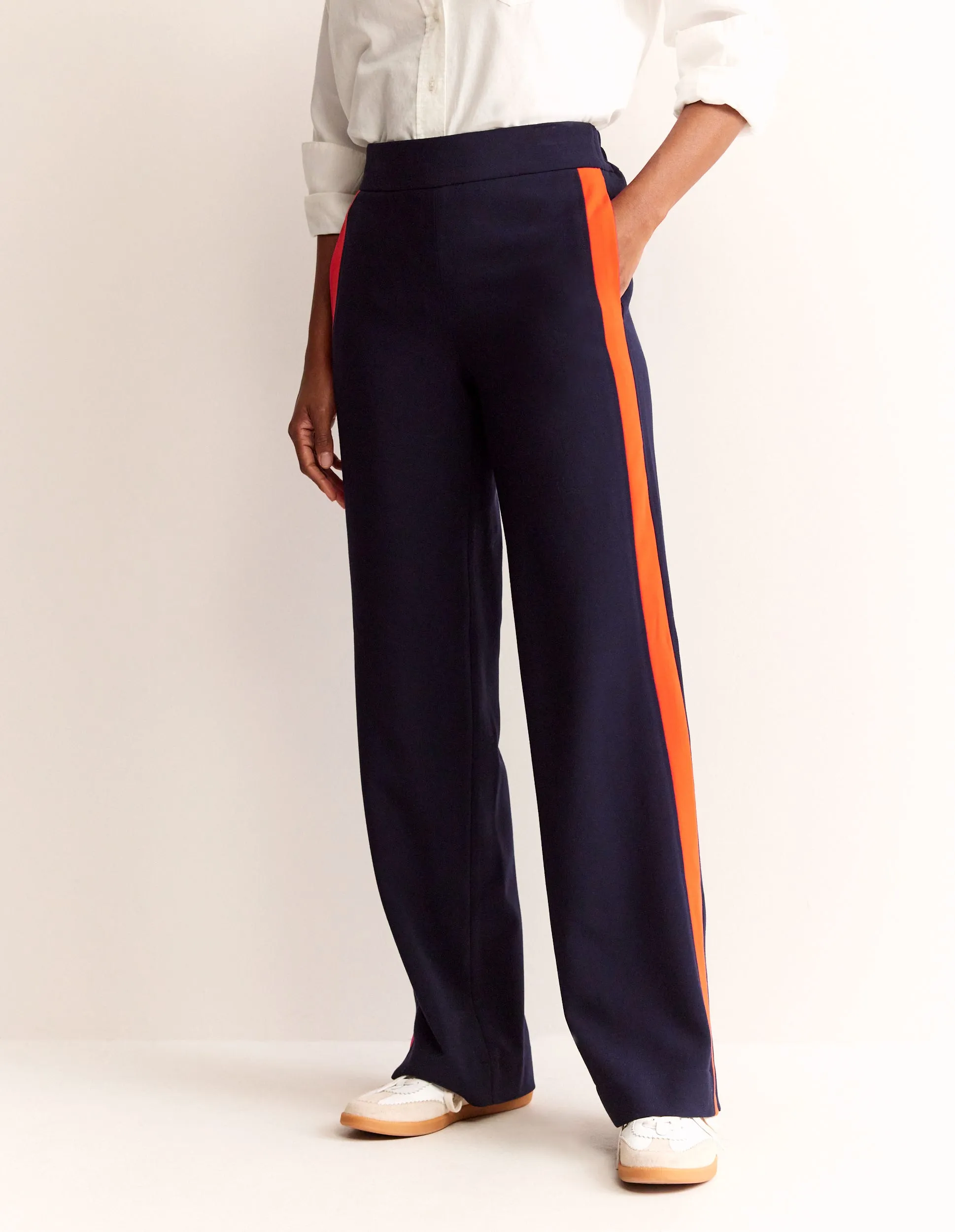 Pull On Side Stripe Trousers-Navy with Red Stripe