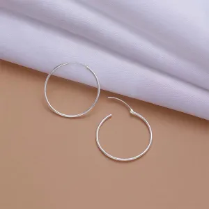 Pure Silver Earrings - Slim & Round Plain Hoop