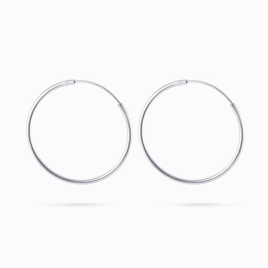 Pure Silver Earrings - Slim & Round Plain Hoop