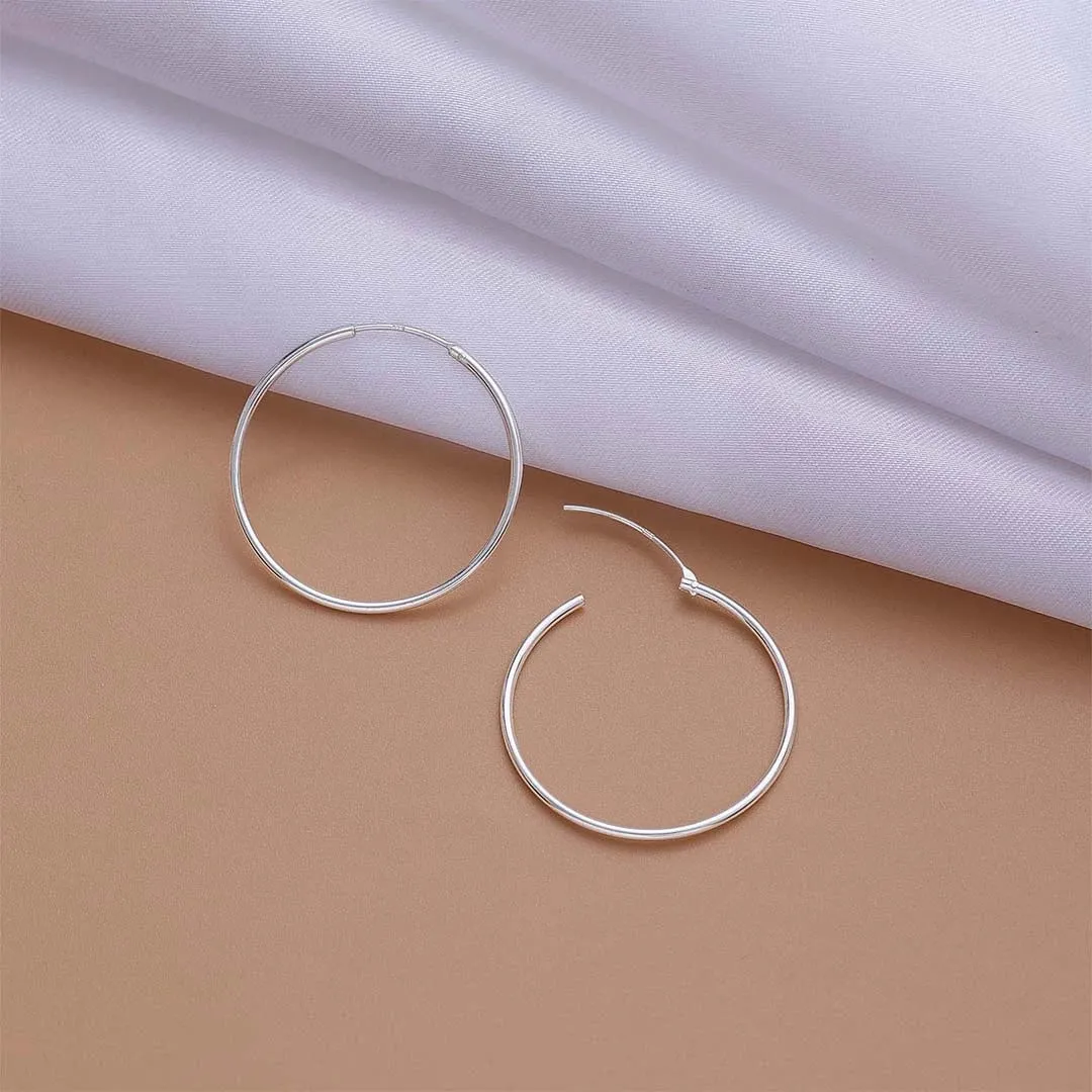 Pure Silver Earrings - Slim & Round Plain Hoop