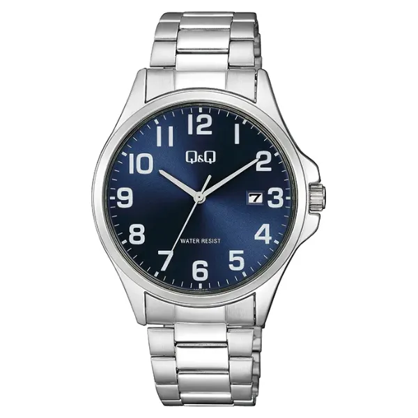 Q&Q Silver Stainless Steel Blue Dial Quartz Watch for Gents - A480J215Y