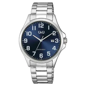 Q&Q Silver Stainless Steel Blue Dial Quartz Watch for Gents - A480J215Y