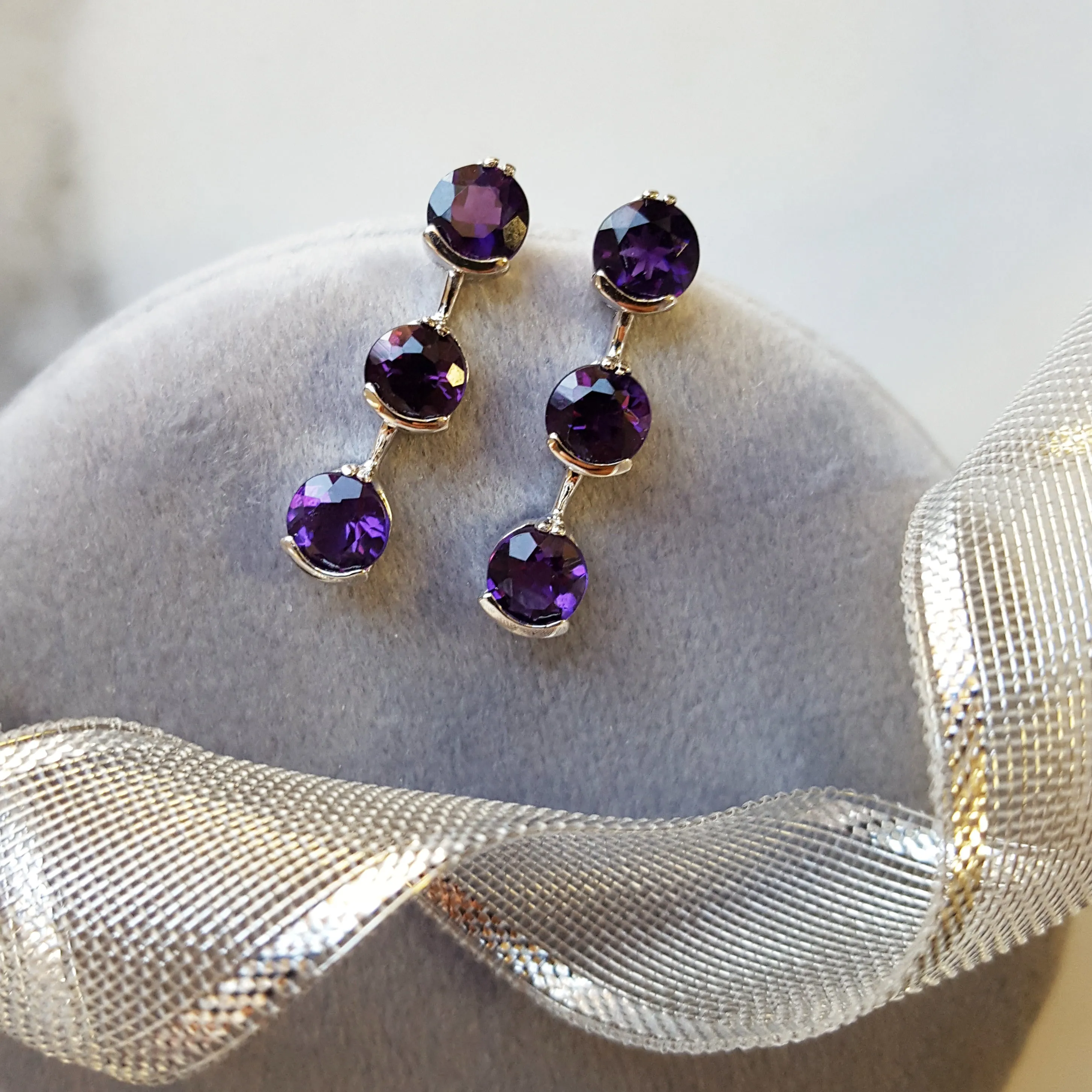 "Trisha" 14k White Gold AZ Amethyst Earrings