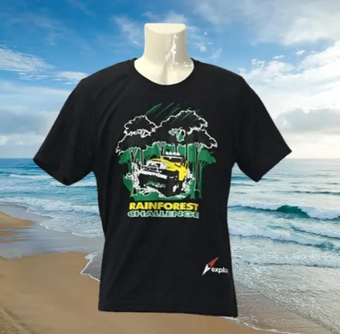 RAINFOREST CHALLENGE DRY FIT T-SHIRT - RFC - Small BLACK ROUND NECK MICROFIBER T-SHIRT