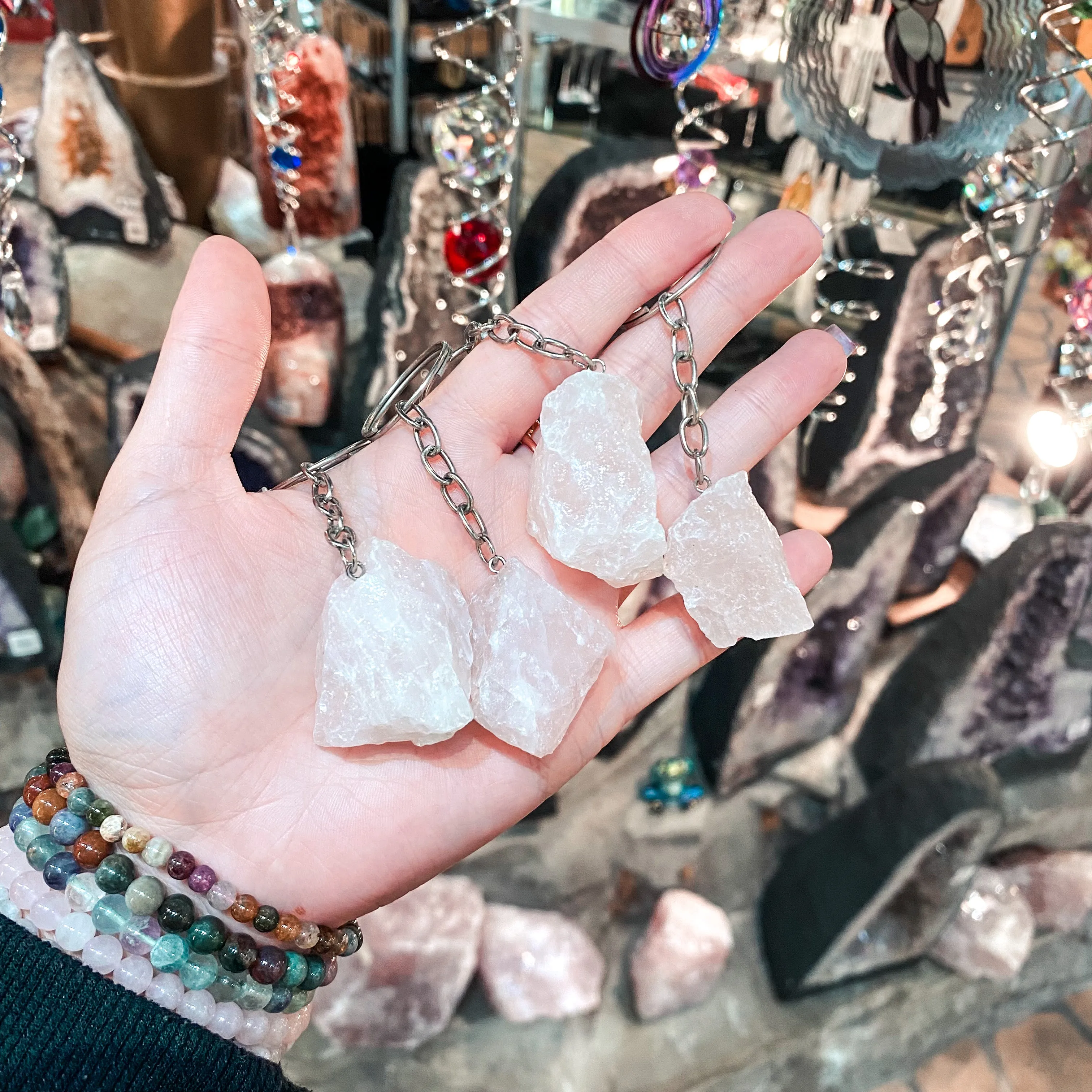 Raw Rose Quartz Key Ring - Assorted