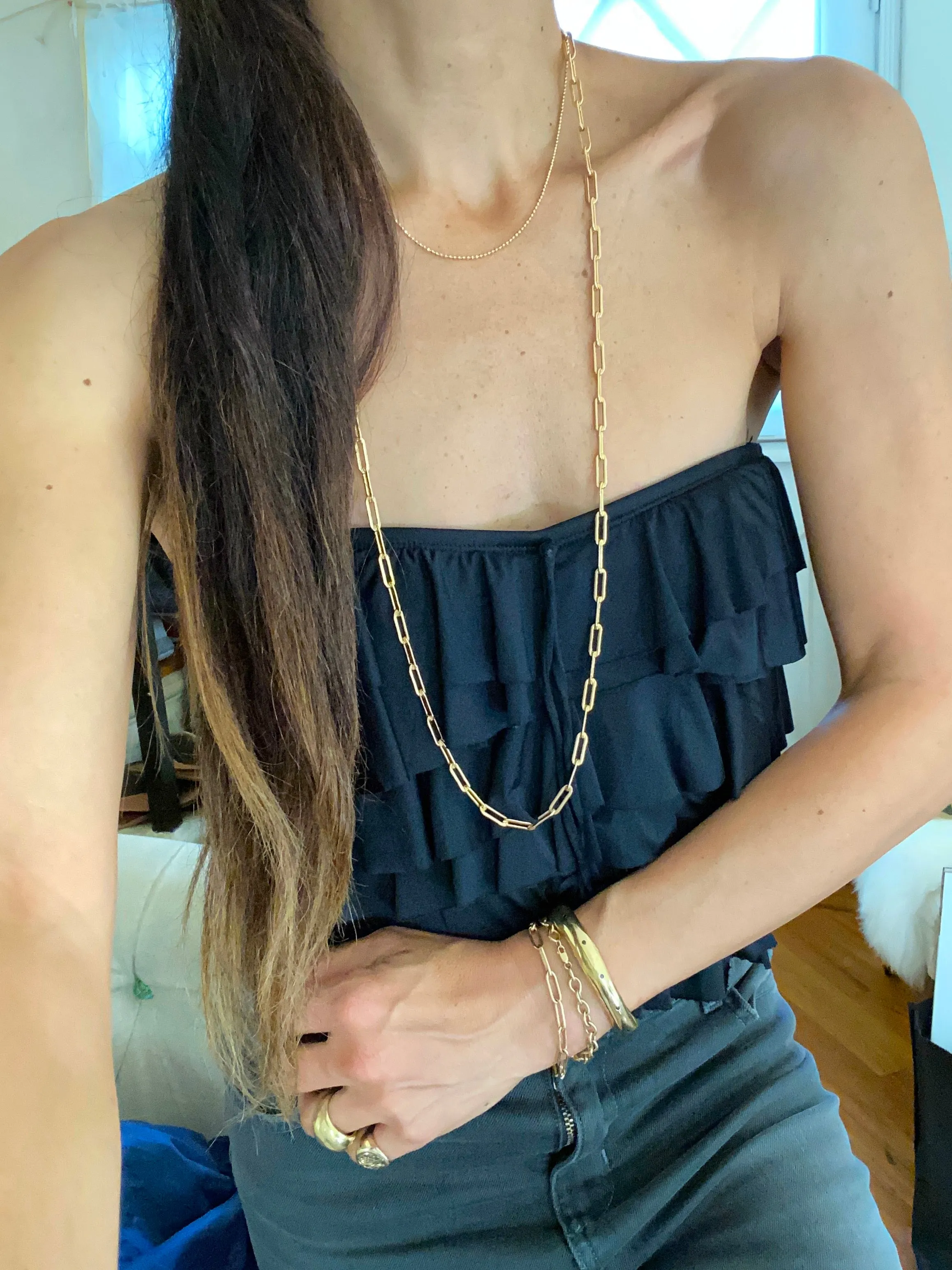 Rectangle Chain Long Necklace - 14K Rose Gold Filled