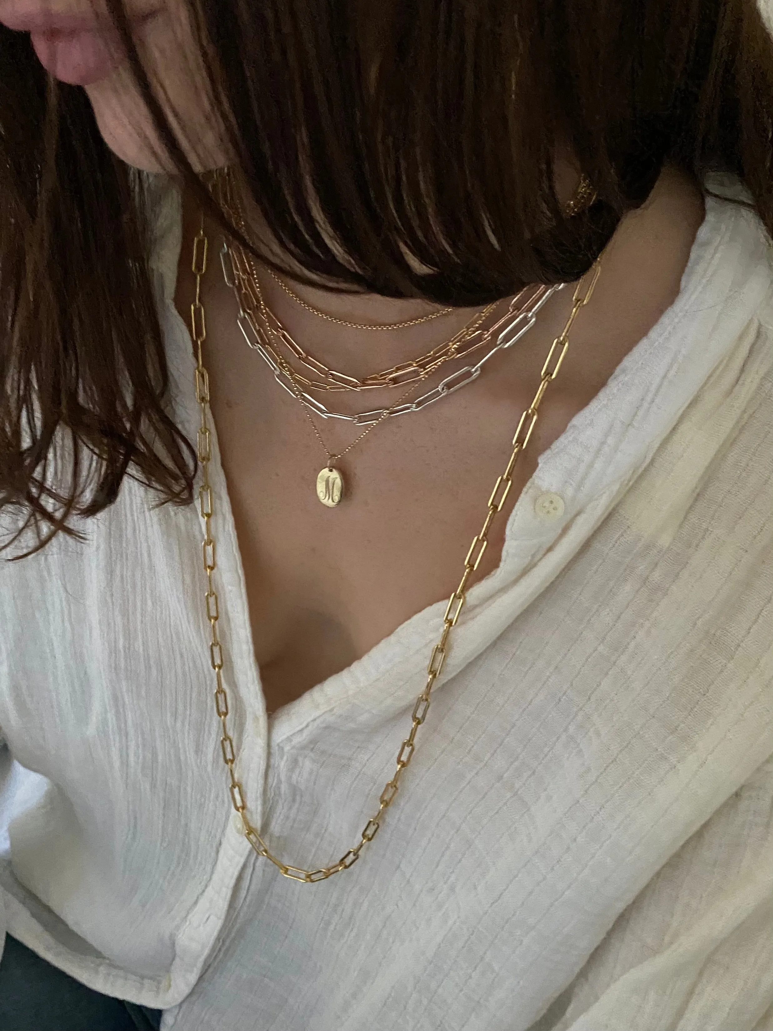 Rectangle Chain Long Necklace - 14K Rose Gold Filled
