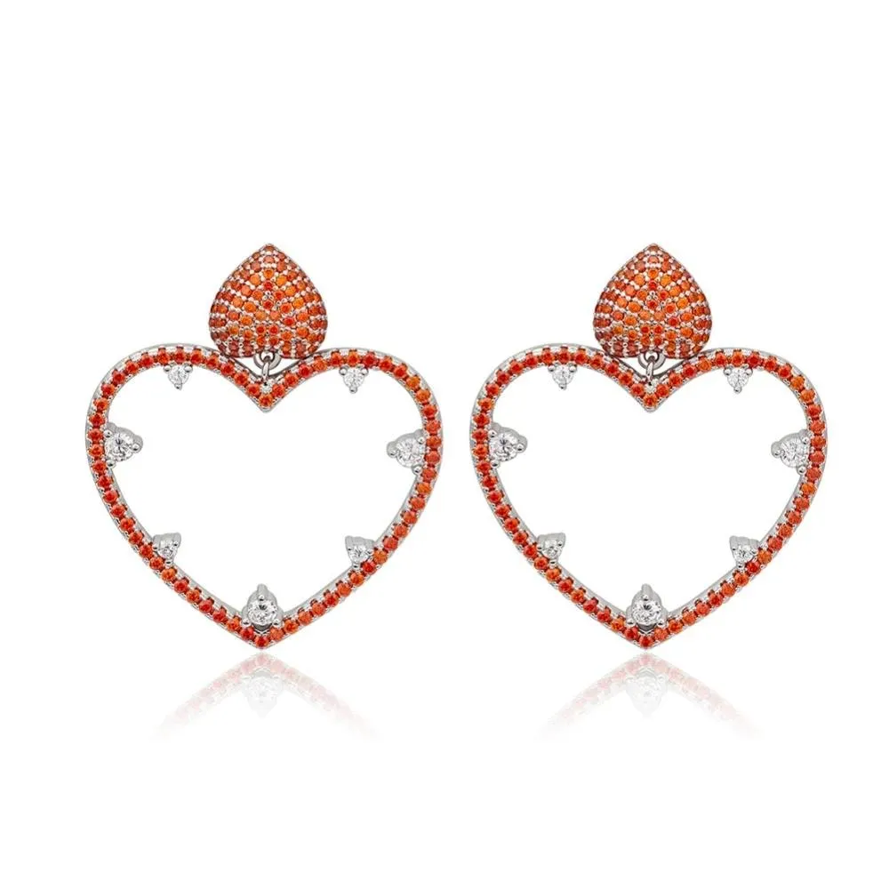 Red Heart Crystal Statement Earrings