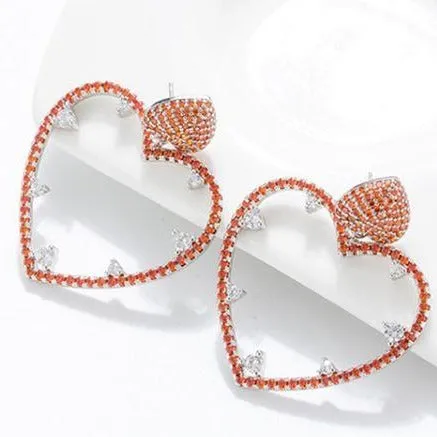 Red Heart Crystal Statement Earrings